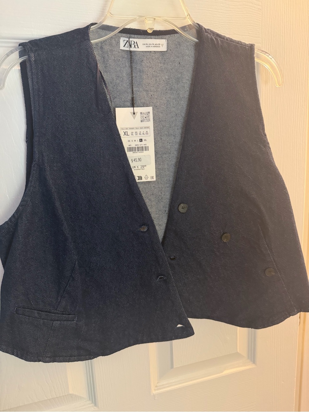 Zara Dark Blue Denim Vest - Women's XL